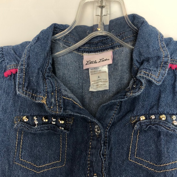 Little  Lass Girls Chambray ruffle dress Sz 6 - Picture 4 of 4